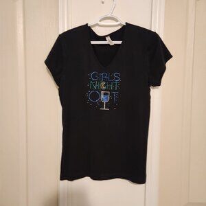 Chris's Stuff-Girls Night Out, Glitter T-shirt, wine glass, glitter, V neck, XL